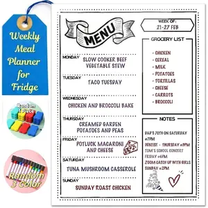 Magnetic Refrigerator Weekly Meal Planner Board, 16x12 Inch Erasable Menu Board, Shopping List & Notes Area, Stain-Resistant Whiteboard, Home Use, Fridge Calendar Magnetic