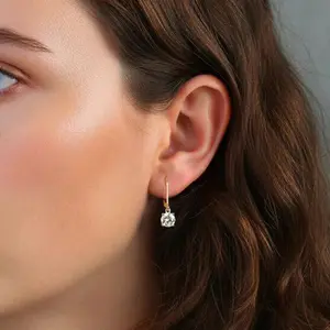 EVÉLLE Round Cut Moissanite Drop Earrings – 14K Gold Plated 925 Silver | D Color VVS