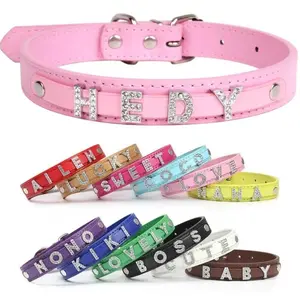 Personalized Dog Collar fashion Bling Rhinestone Pet Free Diy Name Dog Necklace Custome Leather Dog Collars Pet Dog Accessories