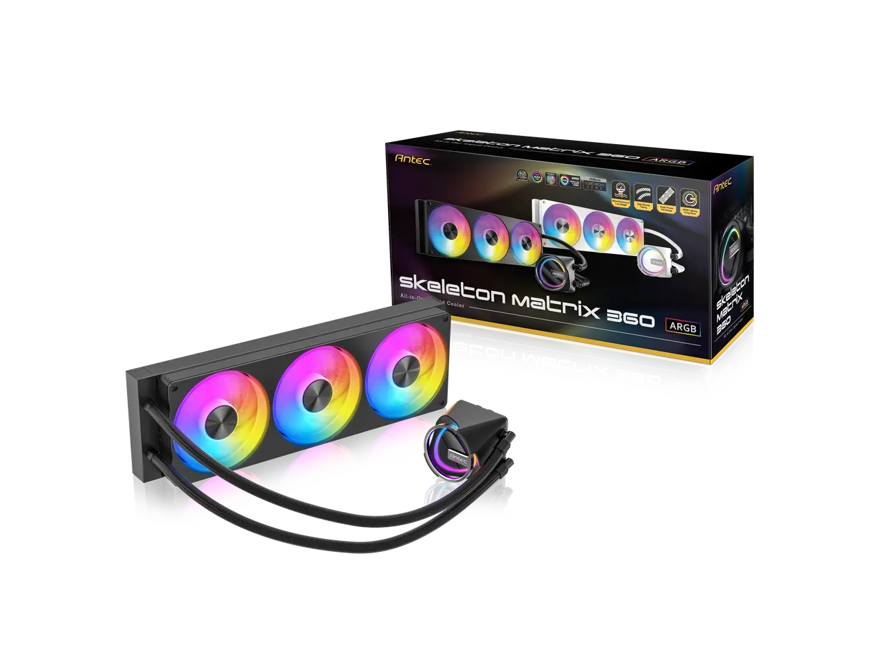 Antec Skeleton Matrix 360 ARGB Liquid CPU Cooler, 360mm Radiator, Single-Frame Fan, Hydraulic Bearing, Copper Base, Intel LGA 115X/1200/1700/1851/20XX, AMD AM4/AM5, Black