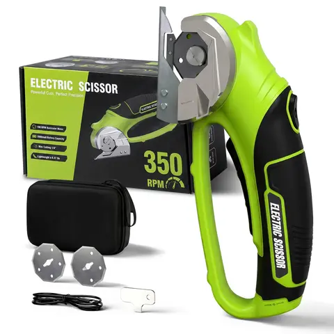 WELLMALL Upgraded 4V 2500mAh Brushless Motor Cordless Electric Rotary Scissors, 0.9lb Lightweight, 60db Quiet, LED Light, Dual-Lock Safety, Type-C Fast Charge, 3 Blades, Case, 1/4" Max Cut, Arthritis-Friendly Power Tool for Crafters, Plastic & Leather