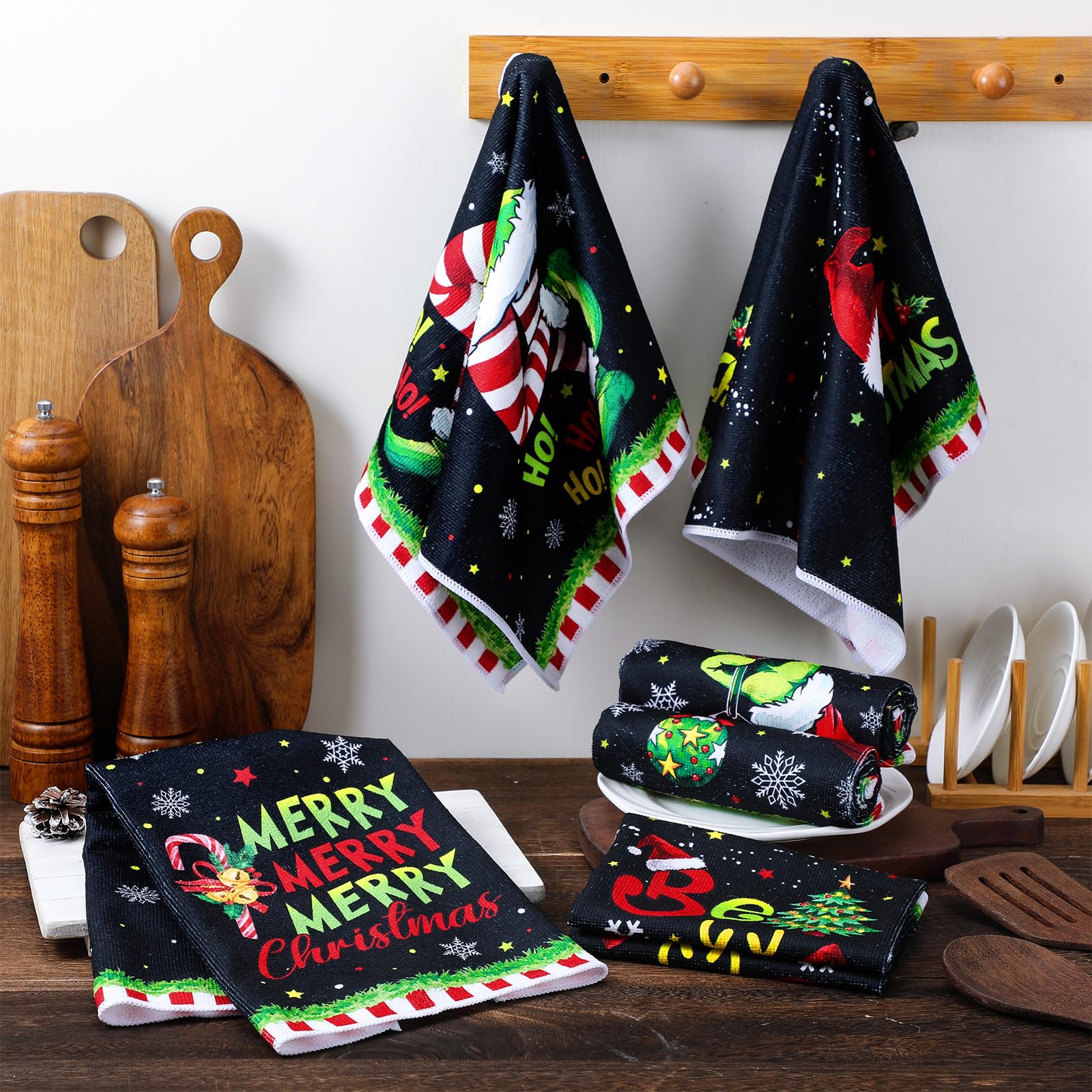 Christmas Clearance Sale Santa Claus 6 Pcs Whoville Christmas Kitchen Towels Feeling Joyous Kitchen Christmas Decor Santa Motifs Xmas Gift Absorbent Dishcloths Kitchen Cleaning Hand Towel Tea Towels Holiday Party Farmhouse Housewarming Bathroom Home Decor