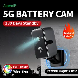 Security Cameras Wireless Outdoor,5G WiFi Magnetic Pet/Baby Camera,2K Pan Rotating 180° Siren Indoor Home Cameras Battery Powered with Color Night Vision,AI Detection, 2-Way Talk, IP65 Waterproof