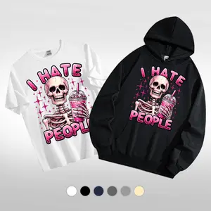 Women's I Hate People Skeleton Graphic T-Shirt/Hoodie - Regular Fit | Soft & Breathable Fabric, Durable Print, Everyday Comfort, Machine Washable