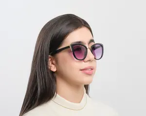 Simplistic Elegance Cat Eye Designer Sunglasses Fashion UV400 Protection | Black Frames With Gold around the Frames | Sunglasses for Women - Black