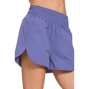 Zenana Windbreaker Smocked Waistband Running Shorts