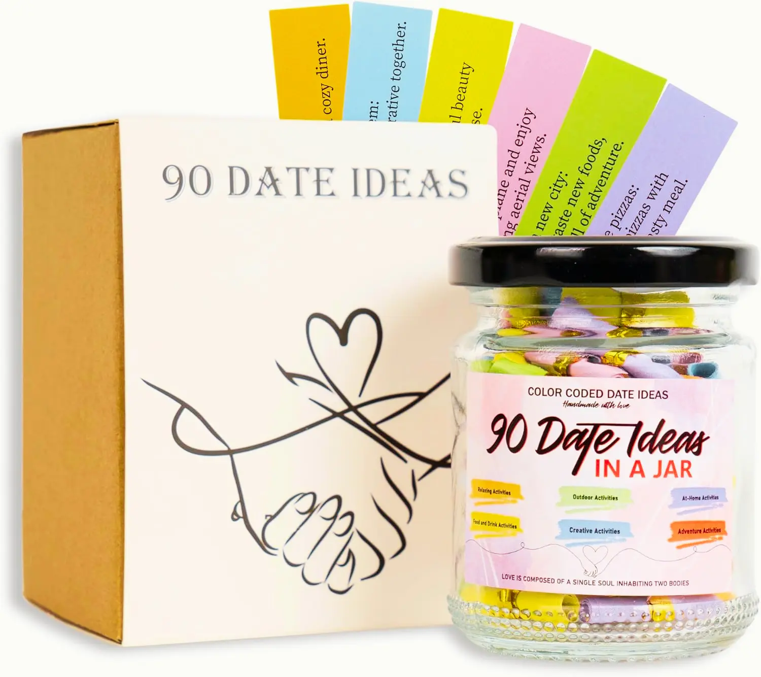 90 Date Ideas In A Jar Date Night Ideas, Color Coded Date Ideas, Valentines Day Gifts For Him, Date Night Ideas, Couples Gifts, Date Night Dice, Scratch Off Date Night Ideas, Couples Games