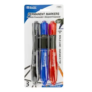 BAZIC Assorted Colors Chisel Tip Jumbo Permanent Markers w/ Grip (3/Pack)
