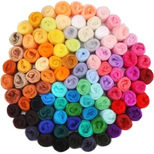 96 Pcs Needle Felting Wool, 48 Colors Wool Roving Yarn, Fiber Wool Roving for DIY Hand Spinning Needle Felting Craft 3g/Pack