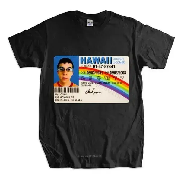 Men's McLovin ID Graphic T-Shirt - Short-Sleeve 2000s Vintage Tops, Funny Movie Meme Print, Menswear Graphic Tops