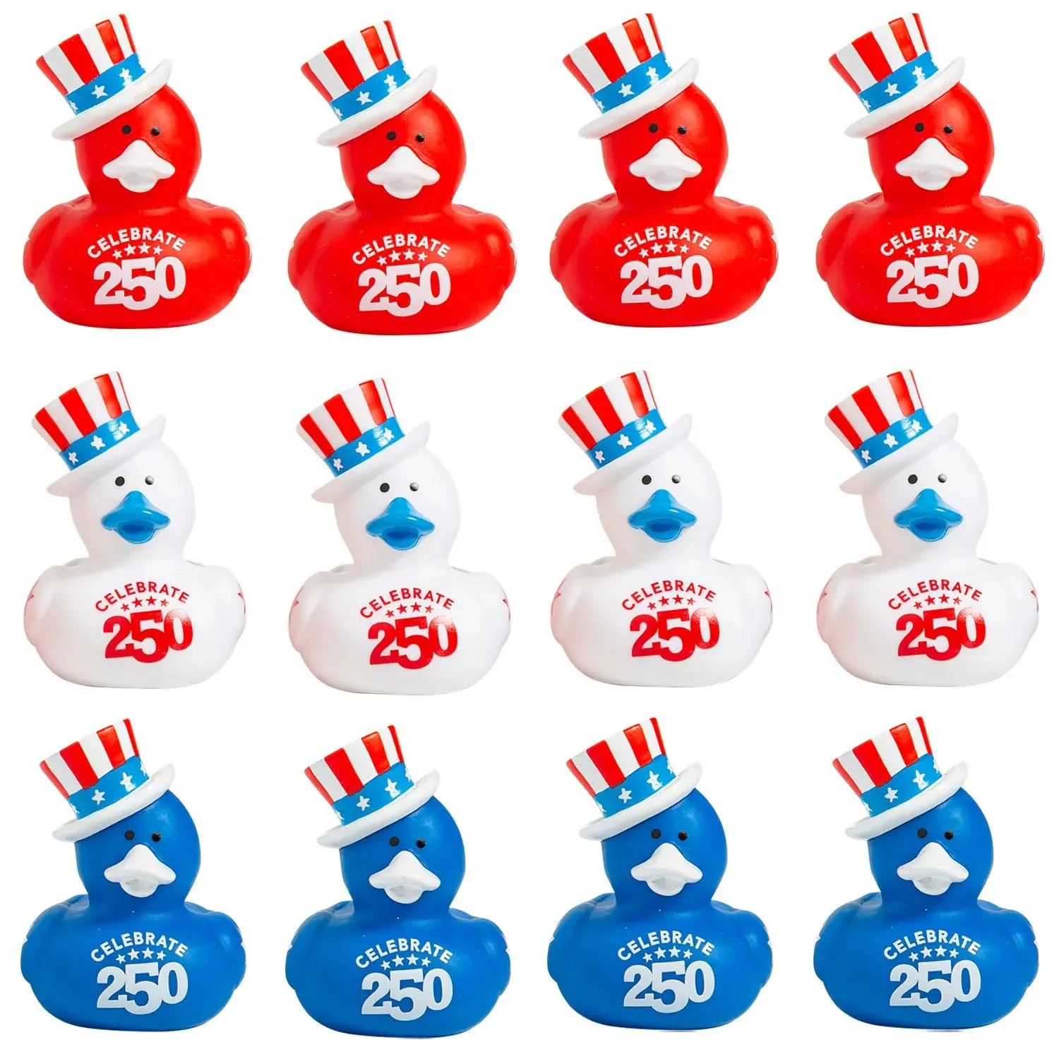 Patriotic America 250th Anniversary Rubber Ducks - 2 1/2", 12 Pcs, Multicolor, Lightweight