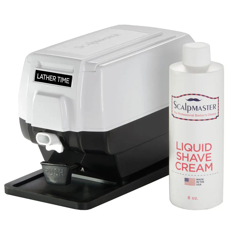 Scalpmaster Professional Warm Lather Machine for Barbers - DC Motor, Rubber Push Button Dispenser, Large Cup, 8 oz Cream & Brush for Smooth Shaves, Liquid Shave Cream