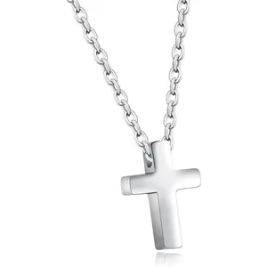 Tiny Simple Cross Pendant for Children Boys Girls Stainless Steel Small Necklace with 16" Chain