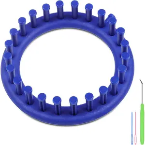 Round Knitting Looms Set - Loom Knitting Set Includes Circle Knitting Loom, Hook and Plastic  - 24 Peg Sock Knitting Loom - Simple Craft Knitting DIY Kit for Beginners