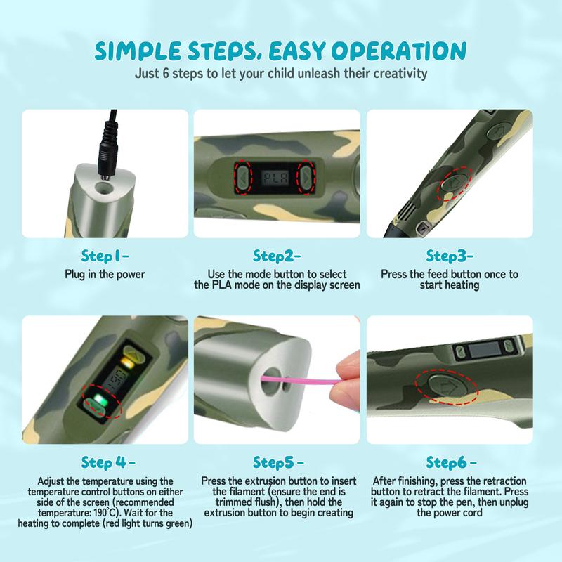 New 3D Printing Pen Set, 3D Pen with LCD Display and PLA Filament, Creative DIY New Years Gift for Kids and Children