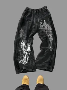 Men'S Sweatpants, With Side Seam Design, Gothic Print Pattern, Comfortable And Casual, Suitable For Everyday Wear, Stylish Casual Pants.