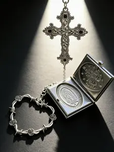 Gothic Cross Keychain, Vintage Alloy Barbed Wire Heart Metal Pendant, Retro Christian Charm Keyring for Car, Bag Fashion Accessories