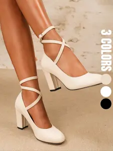 Women Elegant Mary Jane High Heels, Comfortable All-Season Fabric, Ankle Strap Design, Perfect for Weddings & Formal Events