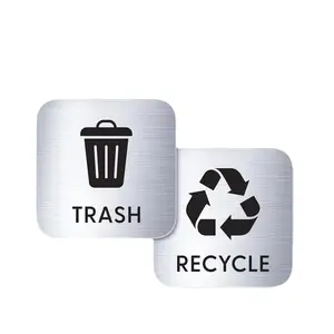6-in Trash & Recycling Bin Labels, Magnetic-Adhesive Sticky Labels, Waterproof Vinyl Adhesive Stickers with Distinct Icons for Office, Home, Sticky Label