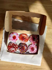 6 Fridge Donut Button Set Round Magnets, 2.25 Inch Size Cute Accessories for Refrigerator in Special Bakery Box Decor