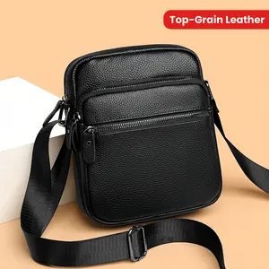 Men'S Genuine Top-Grain Leather Crossbody Sling Bag - Casual Style, Adjustable Strap, Large Capacity Shoulder Handbag for Going Out