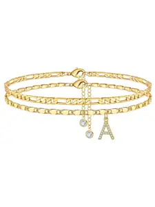 Women's Layered Anklet Bracelet Set, Initial Pendant Chain, Anti-Allergy A-Z Letters, Adjustable Size, Waterproof Fashion Accessory, Trendy Jewellery Accessories