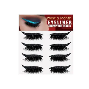 4 Pairs Eyelash & Eyeliner Stickers, Self Adhesive No Glue Lashes, Reusable Waterproof Cat Eye Lash Set, Easy Apply Lash & Liner for Beginners