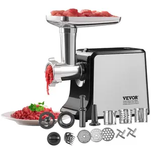 VEVOR Meat Grinder, 3 Lbs/Min Capacity Electric Meat Grinders with Blade, Grinding Plate, Sausage Maker, Kubbe Kit, Burger Press, Chopper Attachment, Stainless Steel Meat Mincer for Home Kitchen