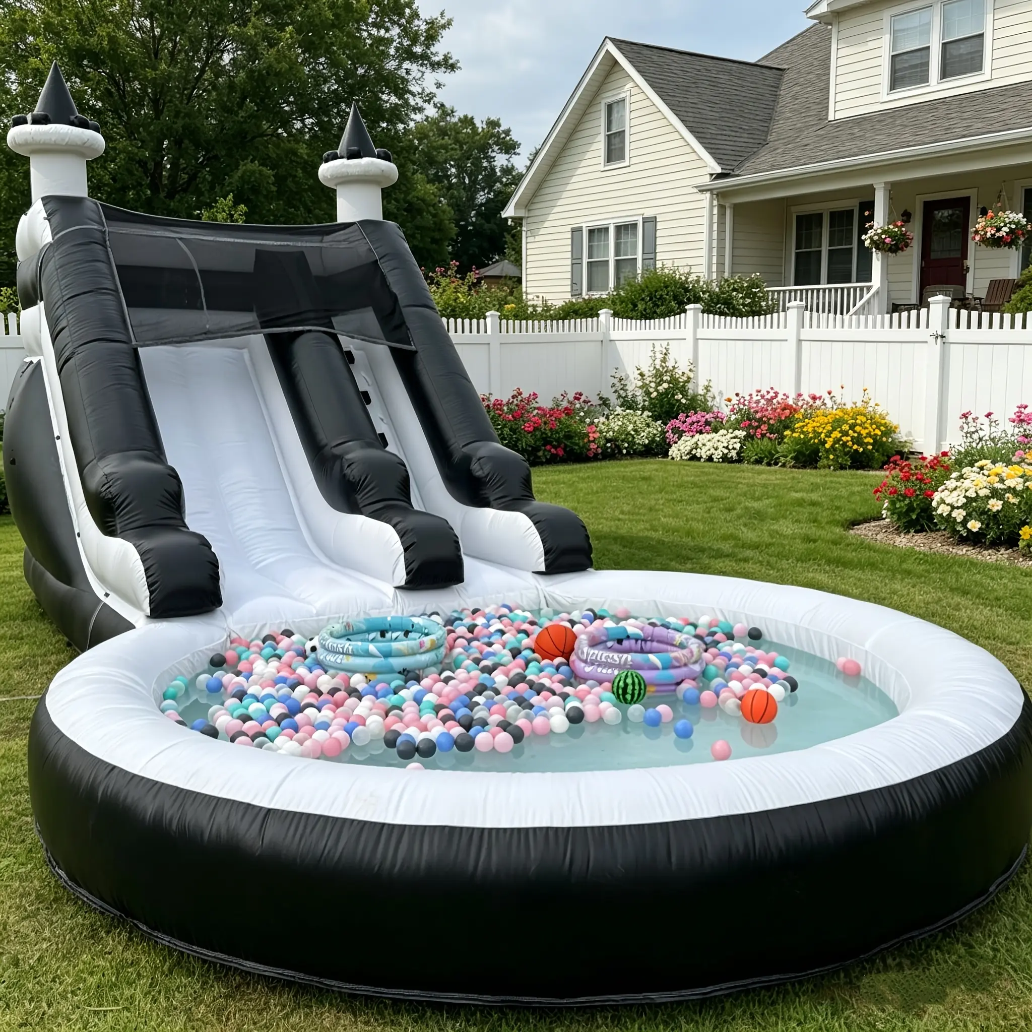 Inflatable Pool, 24FT (Length) Adult Inflatable Water Slide, Enormous Splash Pool, And Dartboard; 100% PVC Commercial-Grade Water Slide (Includes Blower); Sturdy And Durable, Suitable for Outdoor Use