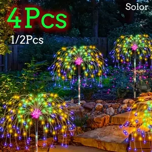 Solar Powered LED Firework Light, 1/2/4 Counts Colorful Outdoor Illuminated Fireworks with Adjustable Pole, Hanging Outdoor Light for Yard, Balcony, Pathway, Solar Garden Lights