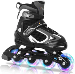 Roller Skates for Boys with Light Up Wheel, Outdoor & Indoor Illuminating Black Inline Skates for Boys Little   Ages 5-8 4 5 6, Beginners