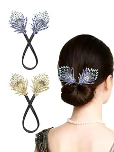 Luxury Water-Crystal Feather Twist Clip, Lazy Hair Styling Tool, Retro Elegant Bun Hairstyle, Curly Hair Device, Women's Accessory