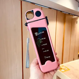 1PCS/2PCS Flip-top straw square plastic water bottle 12oz, food-grade cup body pc and lid pp, duckbill design, silicone seal, one-button lid opening convenient nylon carrying ring Drinkware Mug