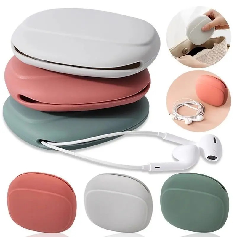 Silicone electronic cable storage bag, portable travel wire storage bag, lightweight necklace hanger, no printed design, 3-piece set, Headphone Bag