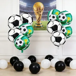 10pcs 18 Inch Football Balloons, World Cup Round Shape Aluminum Foil Balloons, Party Decoration Indoor Outdoor Atmosphere Props