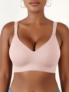 Women's Seamless Wireless Bra, Comfortable Underwireless Push-Up Design, Ultra-Soft Short Style Full Coverage Sports Everyday Wear Workout Bra, Gym Sports Bra, Bras Women