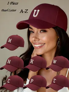 Unisex Dad Hat with Cute Pearl Letters, Adjustable Size, Outdoor Sports Accessory, Casual Fitted Baseball Cap for All Seasons