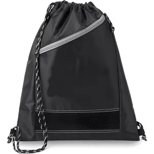 Light-weight Large Capacity Drawstring String Bag for Sports Gym Sackpack, Cinch Bag, Gymsack, Printable with Zipper (1 Pack)