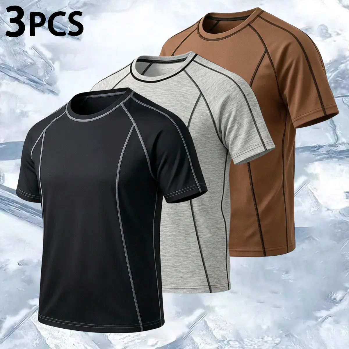 Men's 3-Pack Activewear T-Shirts, Minimalist Polyester Top with Moisture-Wicking Fabric, Raglan Sleeves, and Tagless Collar for Sports or Casual Wear, Active Wear, Dry Fit Shirts, Athleisure Clothes, Breathable Workout Shirts