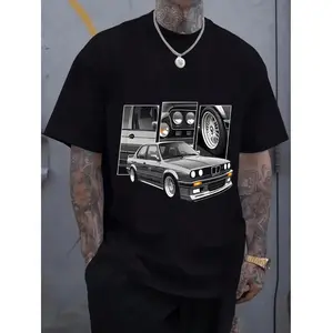 Stylish Black T-Shirt Featuring Vintage Car Graphic Print Ideal for Casual Summer Outfits and All-Season Comfort with Crew Neck Regular Fit