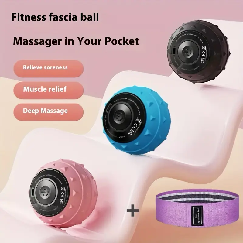 2 Mini Vibrating Massage Balls + Yoga Strap, Electric Fascia Ball, Muscle Massager, Fitness Yoga Vibration Massager, Small Home Massager, Yoga Ball, Massage Ball, Squat Resistance Band.