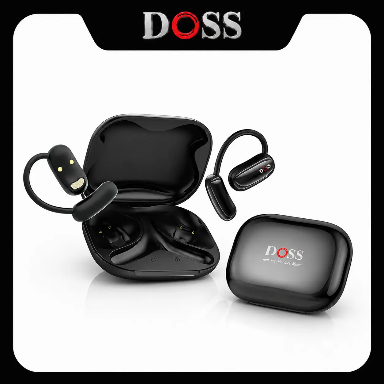 DOSS Open Ear Earbuds, Clip-On Bluetooth 6.0 Wireless Headphones with Smart Assistant, 360° Spatial Audio, Ultra-Low Latency Gaming Earbuds, Touch Control, Comfortable Open-Ear Design for Sports, Work and Daily Use