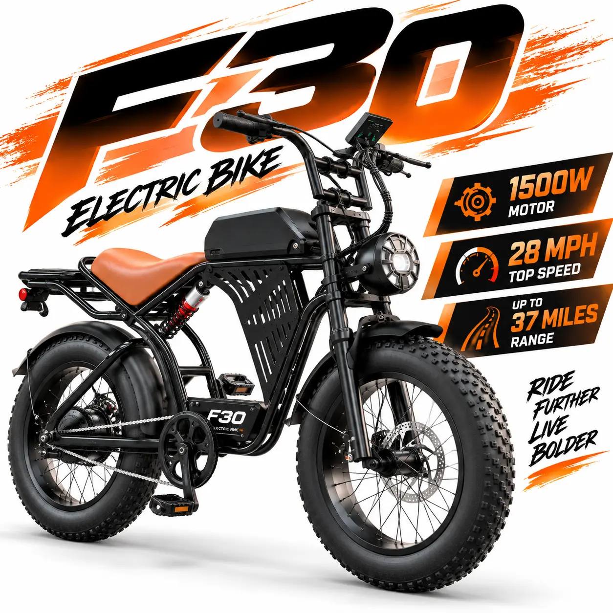 Kazeflow F30-2 Electric Bike for Adults, 1500W Motor, 28MPH, Up to 37-Mile Range, 48V 12Ah Removable Battery, 20" x 4.0" Fat Tire Ebike, Triple Suspension, NFC Unlock, Dual Disc Brakes & Rear Rack