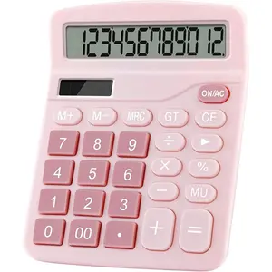 Desktop Office Calculator, 12-Digit Dual Power, Cute with Large LCD Display and Big Buttons, for Office, Home and School (Pink)