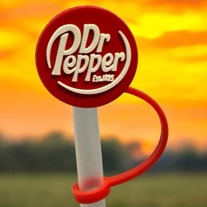 Dr Pepper Round Top Straw Toppers - Elegant, Classic, Durable Kitchenware Drinkware Accessory for Stylish Beverages
