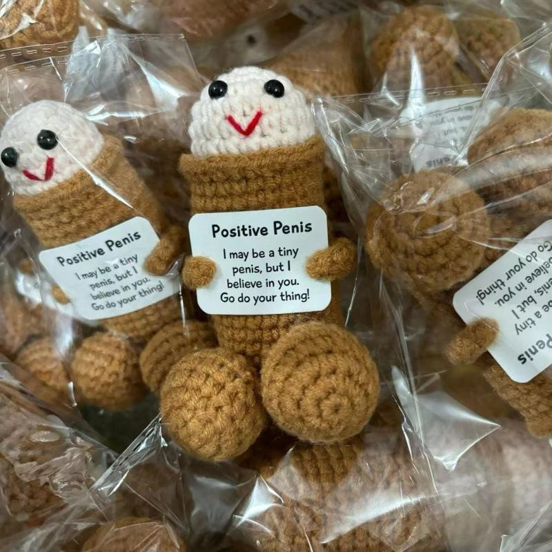 Cute Crochet Doll, 1 Count Creative Knitted Decor with Positive Message Card, New Year Birthday Gift,Gifts Boyfriend,Fun Desk Decoration, Inspirational Gift for Friends Women， Emotional Support Plushies