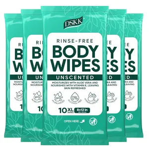 No-Rinse Body Wipes for Adults XL Ultra Thick Bathing Wipes – Unscented Hypoallergenic Washcloths with Aloe & Vitamin E, Full Body Cleansing Wipes for Men, Women & Elderly, Travel Camping Hygiene Wipes