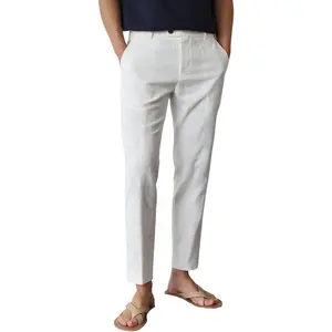 GINGTTO White Linen Pants Men Slim Fit Tapered Leg Fashion Casual Beach Pant (White, 36W28L)