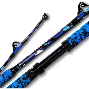 Saltwater Fishing Rod 1 count/2Piece Offshore Trolling Rod Big  Deep Sea Rod Conventional Boat Blue Camouflage Fishing Pole(5'6"/6'/7')