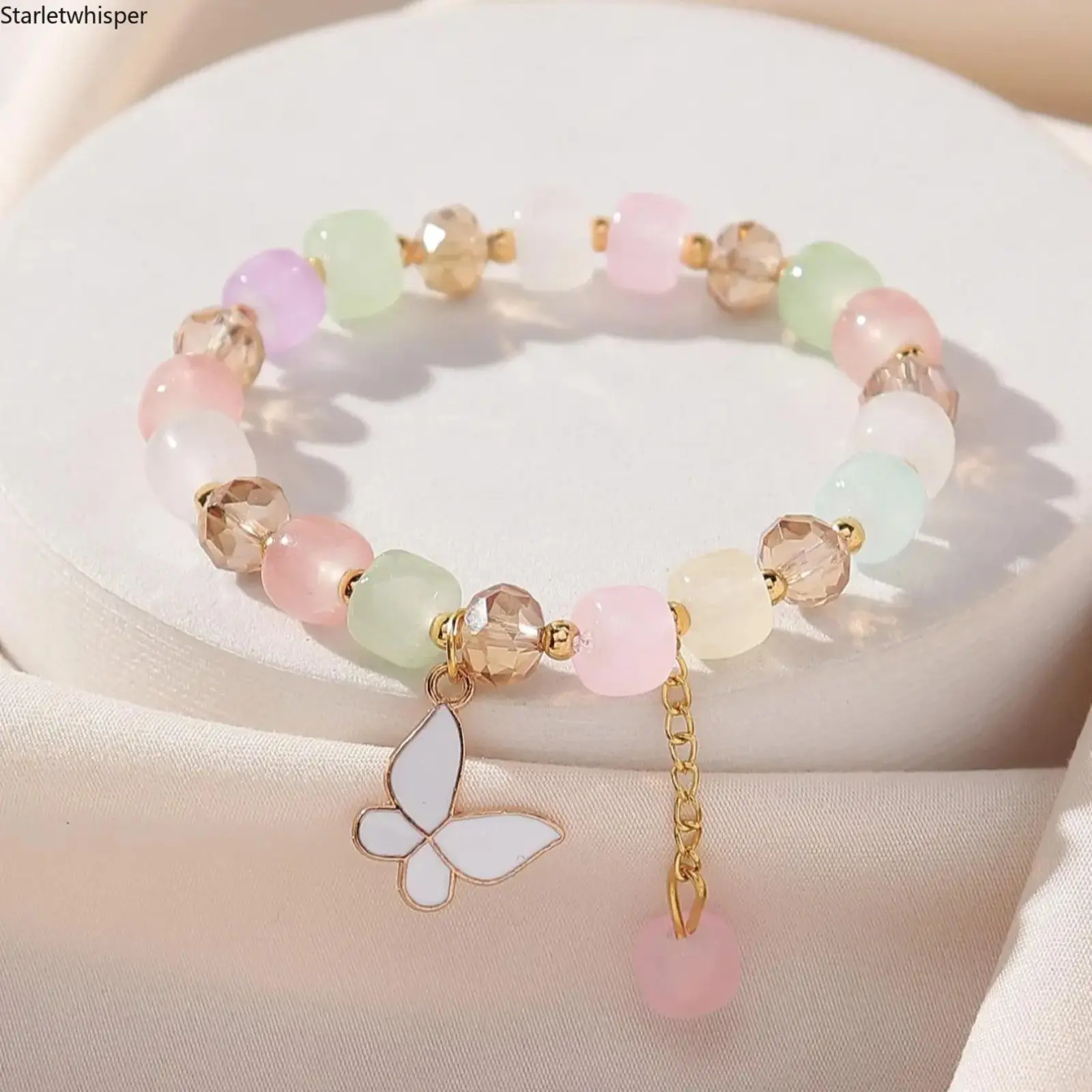Oil Drip Butterfly Beaded Bracelet, Stackable Charm Jewelry, Casual Summer Beach Accessory, Elegant All-match Bead Bracelet, Creative Holiday & Birthday Gift for Women and Girls
